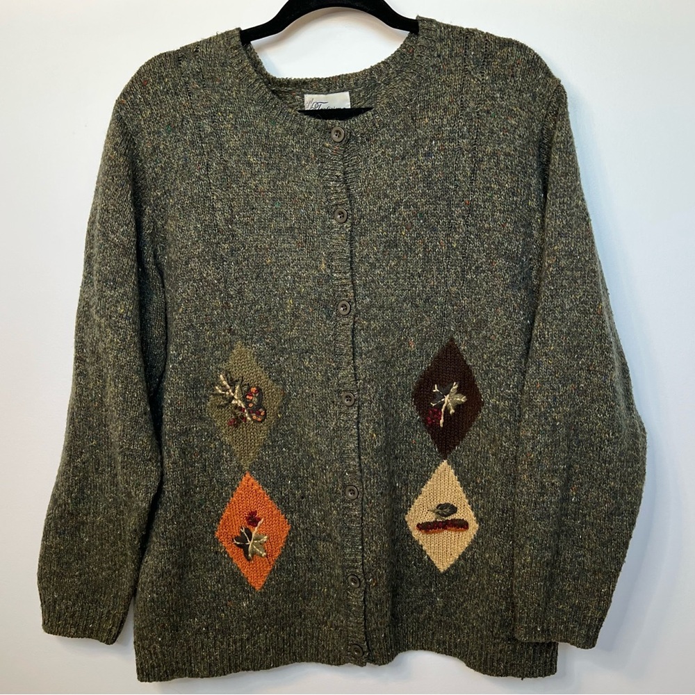 Traditions Wool Blend Grandma Sweater with Embroidered Accents size XL